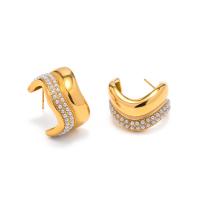 Edelstahl Stud Ohrring, 304 Edelstahl, mit Kunststoff Perlen, 18K vergoldet, Modeschmuck & für Frau, goldfarben, 20x14.7mm, verkauft von Paar