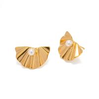 Edelstahl Stud Ohrring, 304 Edelstahl, mit Kunststoff Perlen, 18K vergoldet, Modeschmuck & für Frau, goldfarben, 24.3x14.2mm, verkauft von Paar