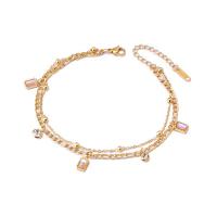 Fashion Jewelry Anklet, Titanium Steel, with 1.57inch extender chain, Double Layer & for woman, Crystal Gold Approx 8.27 Inch 