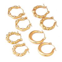 Titanium Steel Earrings, plated & micro pave cubic zirconia & for woman, gold 