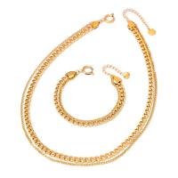 Titanium Steel Jewelry Set, with 1.97inch,1.57inch extender chain, 18K gold plated, Double Layer & for woman, golden Approx 15.75 Inch, Approx 16.93 Inch, Approx 6.3 Inch 