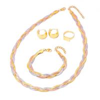 Titanium Steel Jewelry Set, finger ring & bracelet & earring & necklace, with 1.97inch,1.57inch extender chain, plated, 4 pieces & fashion jewelry & for woman Approx 15.75 Inch, Approx 6.3 Inch 