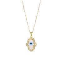 Evil Eye Jewelry Necklace, 304 Stainless Steel, with 1.97inch extender chain, 18K gold plated, micro pave cubic zirconia & for woman & enamel, golden Approx 15.75 Inch [
