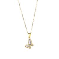 Cubic Zirconia Stainless Steel Necklace, 304 Stainless Steel, with 1.97inch extender chain, Butterfly, 18K gold plated, fashion jewelry & micro pave cubic zirconia & for woman, golden Approx 15.75 Inch 