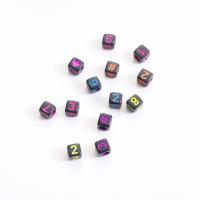 Acrylic Number Bead, Cube, DIY & enamel, mixed colors [