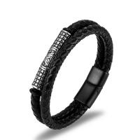 PU Leather Cord Bracelets, with 316L Stainless Steel, fashion jewelry & for man, black .5 cm 
