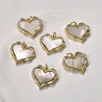 Brass Shell Pendants, with White Lip Shell, Heart, gold color plated, fashion jewelry & DIY & micro pave cubic zirconia [
