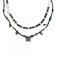 Fashion Multi Layer Necklace, Zinc Alloy, with Natural Stone & Plastic Pearl, handmade & for woman, green 