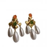 Plastic Pearl Zinc Alloy Earring, with Plastic Pearl, plated, micro pave cubic zirconia, golden 