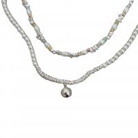 Mode-Multi-Layer-Halskette, Zinklegierung, mit Kunststoff Perlen, plattiert, verschiedene Stile für Wahl & für Frau, weiß, verkauft von PC