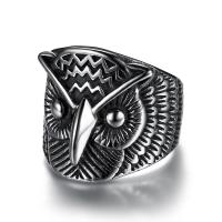 Titanium Steel Finger Ring, Owl, polished & for man, black [
