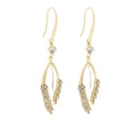 Cats Eye Earring, Zinc Alloy, with Cats Eye, Leaf, gold color plated, micro pave cubic zirconia & for woman, 50mm 