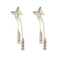 Zinc Alloy Rhinestone Drop Earring, Butterfly, gold color plated, for woman & enamel & with rhinestone 