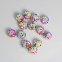 Acrylic Jewelry Beads, Round, DIY & with rhinestone, multi-colored, 14mm, Approx 