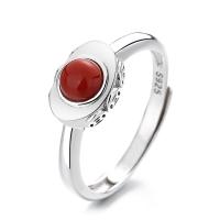 Sterling Silver Finger Ring, 925 Sterling Silver, with Yunnan Red Agate, Ingot, Antique finish, fashion jewelry & for woman, 8mm 