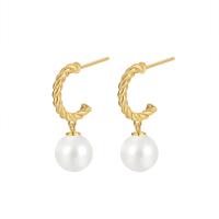 Brass Drop Earring, with Plastic Pearl, plated, fashion jewelry & for woman 