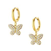 Stainless Steel Drop Earring, 304 Stainless Steel, Butterfly, plated, fashion jewelry & micro pave cubic zirconia & for woman, golden 