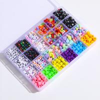 Acryl Alphabet Perlen, Kunststoff, mit elastischer Faden & 304 Edelstahl, DIY & 24 Zellen & Emaille, gemischte Farben, 190x130x21mm, ca. 1000PCs/Box, verkauft von Box