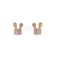 Cubic Zirconia Micro Pave Brass Earring, Rabbit, plated, fashion jewelry & micro pave cubic zirconia & for woman [