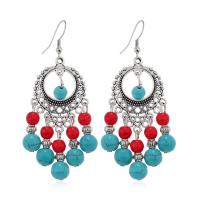 Turquoise Zinc Alloy Earring, with turquoise, silver color plated, fashion jewelry & folk style & for woman & hollow, mixed colors [