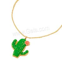 Enamel Zinc Alloy Necklace, with 7CM extender chain, Opuntia Stricta, gold color plated, cute & fashion jewelry & for woman, green Approx 37 cm 