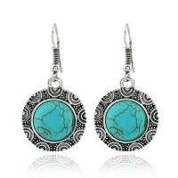 Turquoise Zinc Alloy Earring, with turquoise, Round, silver color plated, fashion jewelry & for woman, blue [