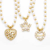 Cubic Zircon Micro Pave Brass Necklace, with Plastic Pearl, with 5cm extender chain, plated, fashion jewelry & micro pave cubic zirconia cm [