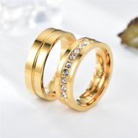 Rhinestone Stainless Steel Finger Ring, 316L Stainless Steel, Vacuum Ion Plating, Unisex  & with rhinestone 6MM 