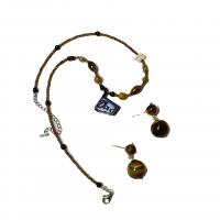 ensemble de bijoux d'agate, alliage de zinc, avec agate noire, fait à la main, styles différents pour le choix & pour femme, noir et brun, Vendu par PC