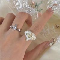 Enamel Zinc Alloy Finger Ring, plated & micro pave rhinestone & for woman 