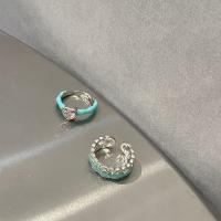 Enamel Zinc Alloy Finger Ring, plated & micro pave rhinestone & for woman & epoxy gel, sea blue 