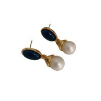 Plastic Pearl Zinc Alloy Earring, with Gemstone & Plastic Pearl, plated, for woman 