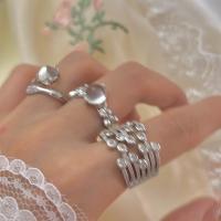 Strass Zink Legierung Finger Ring, Zinklegierung, mit Glasstein, plattiert, verschiedene Stile für Wahl & Micro pave Strass & für Frau, Silberfarbe, verkauft von PC[