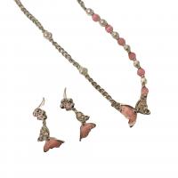 Enamel Zinc Alloy Jewelry Sets, with Cats Eye & Plastic Pearl, Butterfly, plated & micro pave rhinestone & for woman, pink 
