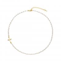 Ожерелье ручной латунные, Латунь, с Пластиковая жемчужина, Связанный вручную, ювелирные изделия моды & Женский, два разных цвета, длина:21-50 см, продается Strand