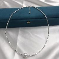 Sterling Silver Pearl Necklace, Edison Pearl, with 925 Sterling Silver, with 5cm extender chain, Round, fashion jewelry & for woman, white Approx 40 cm 