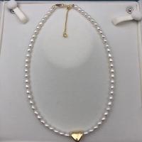 Sterling Silver Pearl Necklace, Freshwater Pearl, with 925 Sterling Silver, with 5cm extender chain, Heart, gold color plated, fashion jewelry & for woman, white, 4-5mm Approx 40 cm 