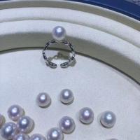 Sterling Silber Charm Stecker, Akoya Zuchtperlen, mit 925er Sterling Silber, rund, Einstellbar & Modeschmuck & für Frau, weiß, inner diameter:17~21mm,8.5-9mm, verkauft von PC