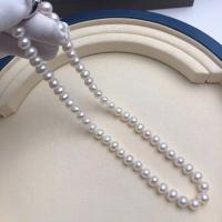 Collier de perles d'eau douce naturelles, perle d'eau douce cultivée, Rond, bijoux de mode & pour femme, blanc, 8-9mm Environ 45 cm, Vendu par PC