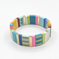 Enamel Zinc Alloy Bracelets, with Elastic Thread, Rectangle, plated, fashion jewelry & Bohemian style & stoving varnish & Unisex, mixed colors, 11mm, Inner Approx 55mm 