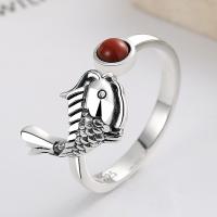 Sterling Silver Finger Ring, 925 Sterling Silver, with Yunnan Red Agate, Fish, Antique finish, fashion jewelry & for woman, 13mm 