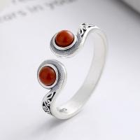 Sterling Silver Finger Ring, 925 Sterling Silver, with Yunnan Red Agate, Antique finish, fashion jewelry & for woman, 7mm 