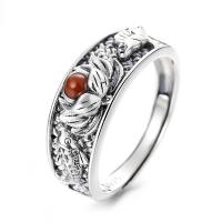 Sterling Silver Finger Ring, 925 Sterling Silver, with Yunnan Red Agate, Antique finish, fashion jewelry & for woman 