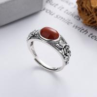 Sterling Silver Finger Ring, 925 Sterling Silver, with Yunnan Red Agate, Antique finish, fashion jewelry & for woman, 9mm 