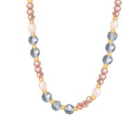 Gemstone Freshwater Pearl Necklace, Titanium Steel, with Glass Stone & Natural Stone & Freshwater Pearl, with 1.97inch extender chain, fashion jewelry & for woman Approx 15.75 Inch 
