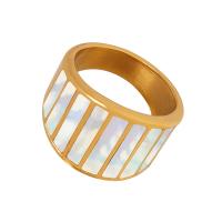 Titanium Steel Finger Ring, with White Shell, Vacuum Ion Plating, fashion jewelry & Unisex golden 