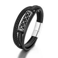 PU Leather Cord Bracelets, with 316L Stainless Steel, multilayer & for man, black .5 cm 