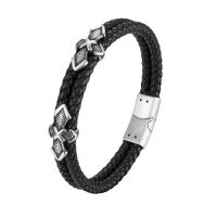 PU Leather Cord Bracelets, with 316L Stainless Steel, Cross, for man, black .5 cm 