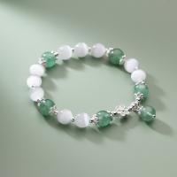 Cats Eye Bracelets, 925 Sterling Silver, with Cats Eye, plated, for woman, green Approx 16 cm 