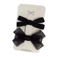 Alligator Hair Clip, Spun Silk, with Polyester and Cotton & Iron, Bowknot, 2 pieces & for children, black, 60mm [
